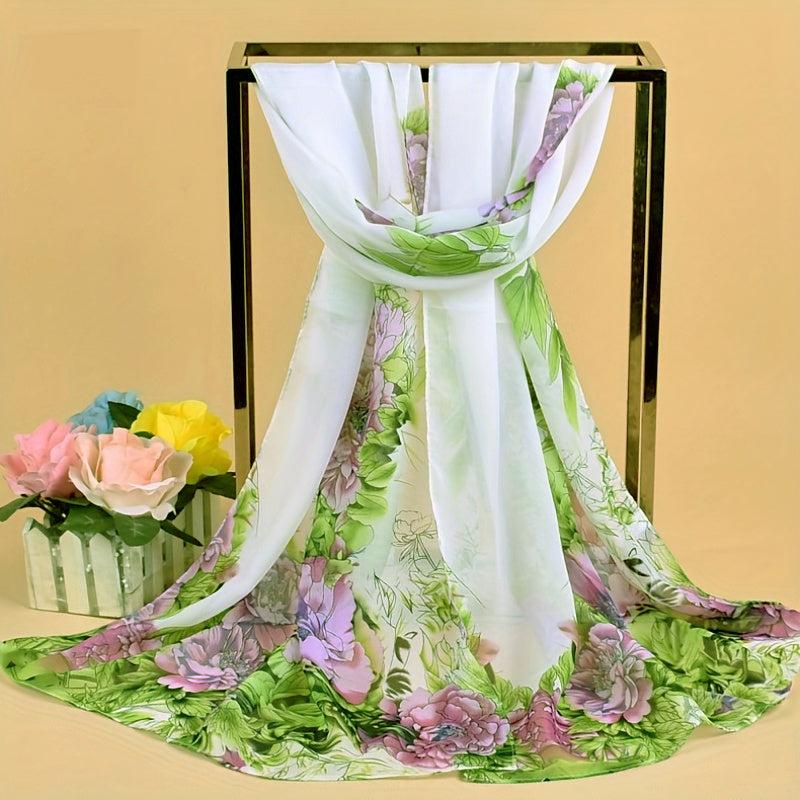 Chiffon Flower Print Long Scarf - Sunscreen Shawl
