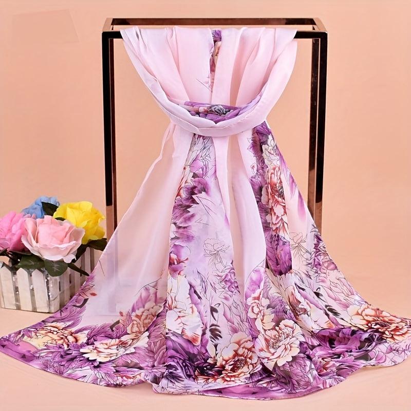 Chiffon Flower Print Long Scarf - Sunscreen Shawl