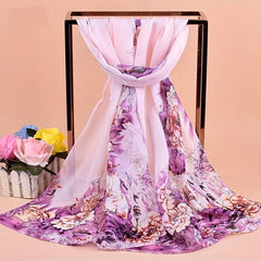 Chiffon Flower Print Long Scarf - Sunscreen Shawl