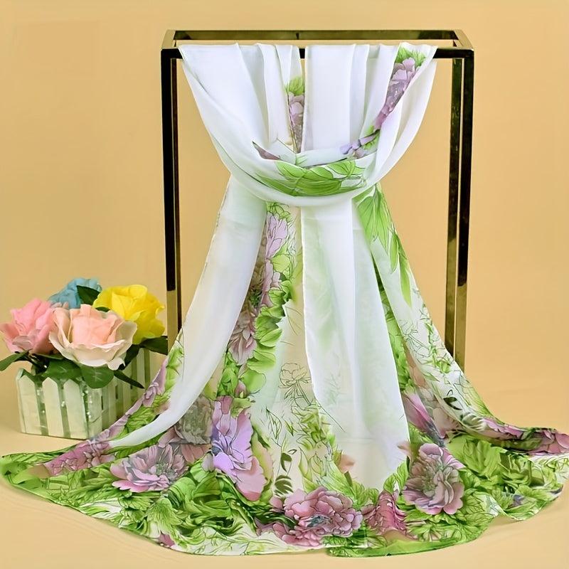 Chiffon Flower Print Long Scarf - Sunscreen Shawl