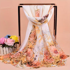 Chiffon Flower Print Long Scarf - Sunscreen Shawl