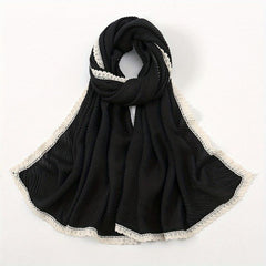 Solid Crinkle Striped Shawl Soft Warm Scarf