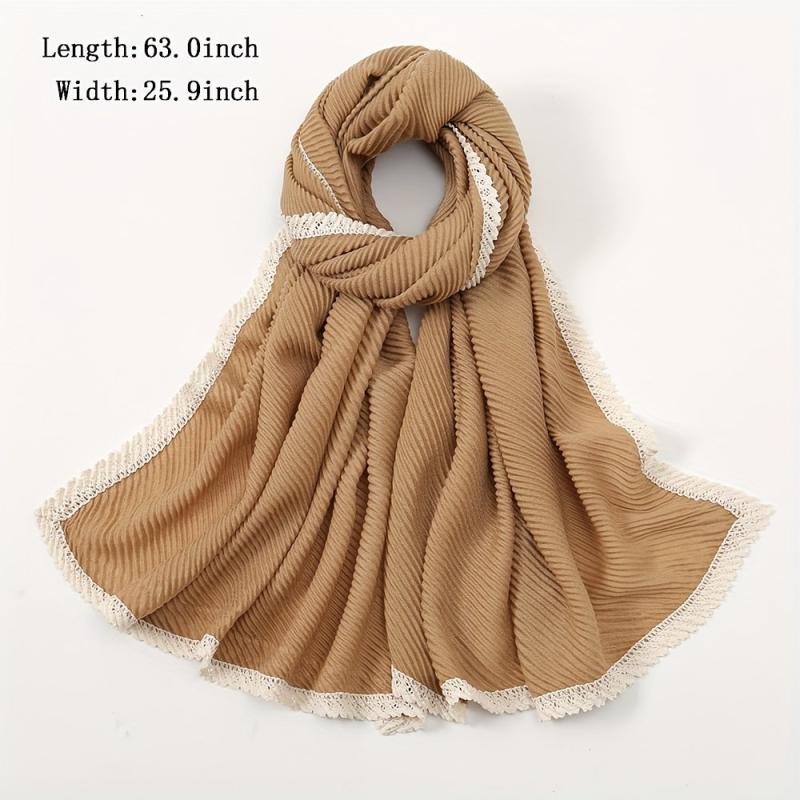 Solid Crinkle Striped Shawl Soft Warm Scarf