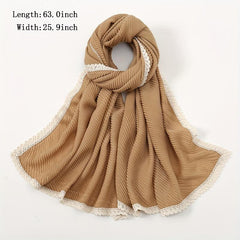 Solid Crinkle Striped Shawl Soft Warm Scarf