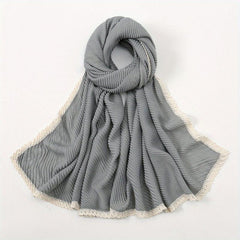 Solid Crinkle Striped Shawl Soft Warm Scarf