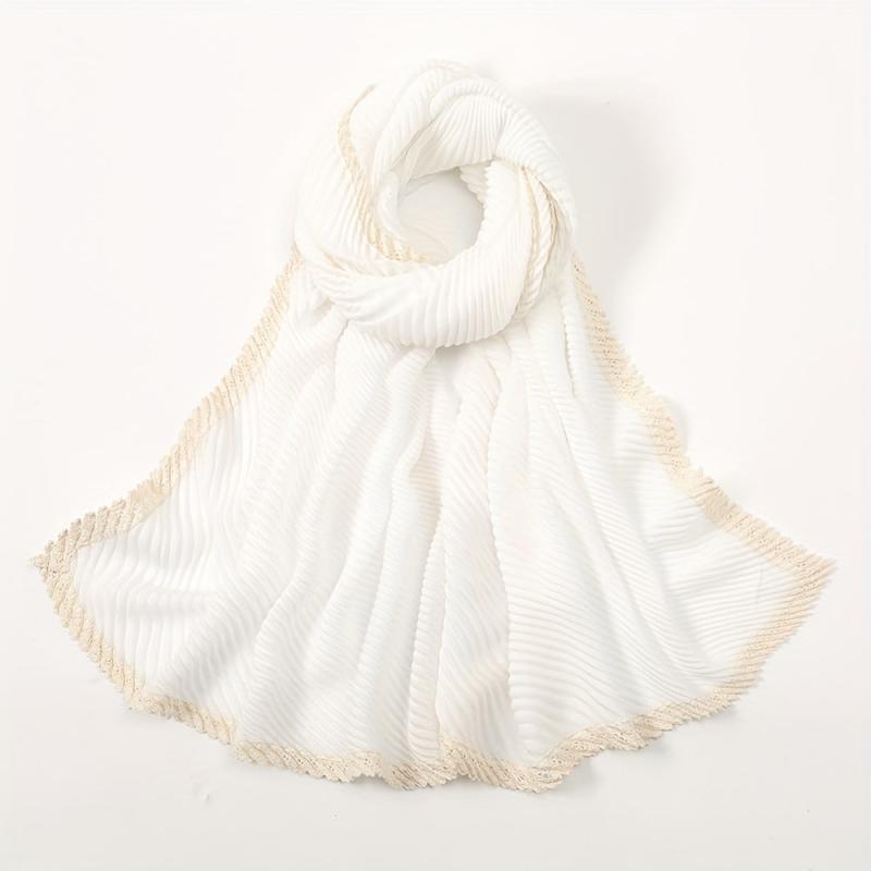 Solid Crinkle Striped Shawl Soft Warm Scarf