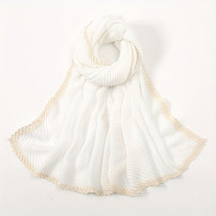 Solid Crinkle Striped Shawl Soft Warm Scarf