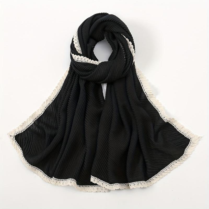 Solid Crinkle Striped Shawl Soft Warm Scarf