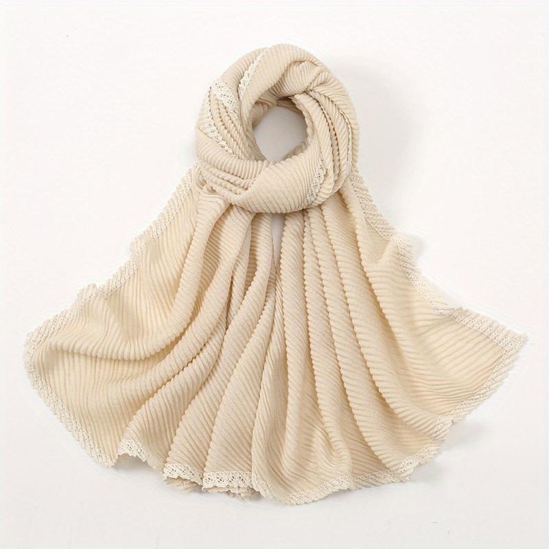Solid Crinkle Striped Shawl Soft Warm Scarf