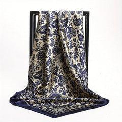 Silk Large Square Scarf Flower Printed Shawl Wrap Soft Comfortable Headscarf