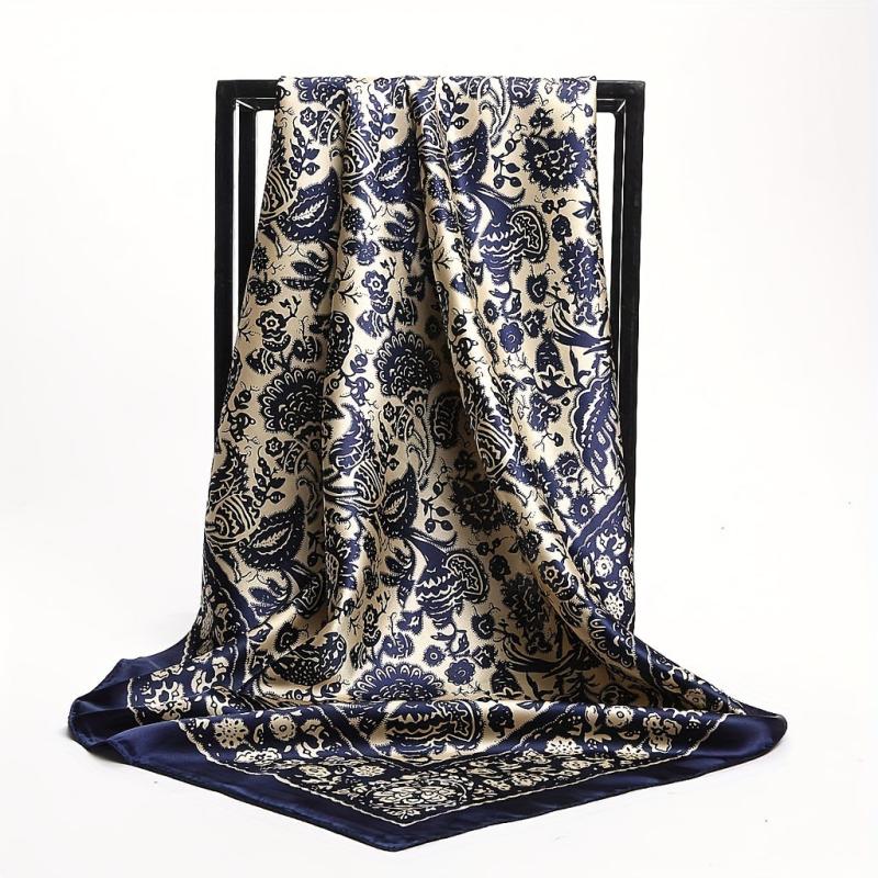 Silk Large Square Scarf Flower Printed Shawl Wrap Soft Comfortable Headscarf