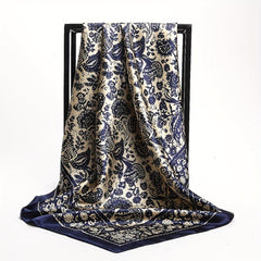 Silk Large Square Scarf Flower Printed Shawl Wrap Soft Comfortable Headscarf