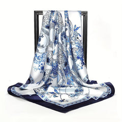 Silk Large Square Scarf Flower Printed Shawl Wrap Soft Comfortable Headscarf