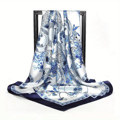 Silk Large Square Scarf Flower Printed Shawl Wrap Soft Comfortable Headscarf