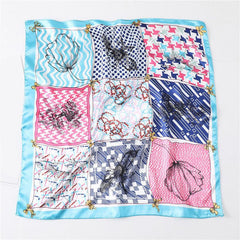 Plaid Print Square Scarf Satin Bandana Neckerchief Women Silk Head Wrap