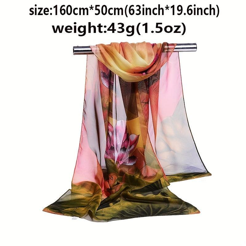 Vintage Lotus Print Thin Scarf Casual Gauze Shawl Head Wrap