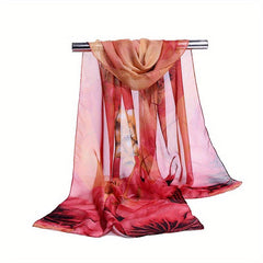 Vintage Lotus Print Thin Scarf Casual Gauze Shawl Head Wrap