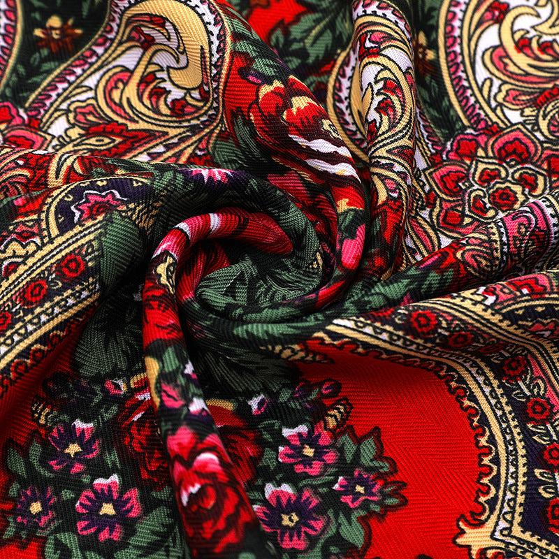 Boho Printing Large Square Scarf Traditional Retro Tassel Scarf Wrap