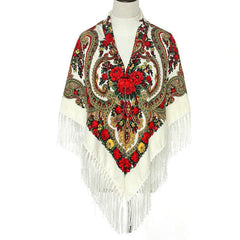 Boho Printing Large Square Scarf Traditional Retro Tassel Scarf Wrap