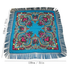 Boho Printing Large Square Scarf Traditional Retro Tassel Scarf Wrap