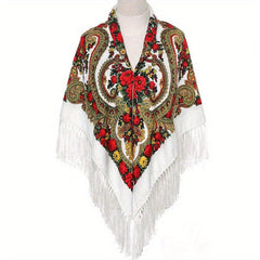 Boho Printing Large Square Scarf Traditional Retro Tassel Scarf Wrap
