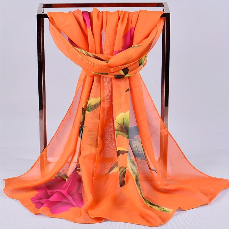 Rose Print Chiffon Scarf Thin Sunscreen Shawl