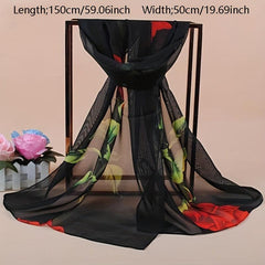 Rose Print Chiffon Scarf Thin Sunscreen Shawl