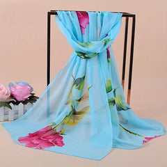 Rose Print Chiffon Scarf Thin Sunscreen Shawl