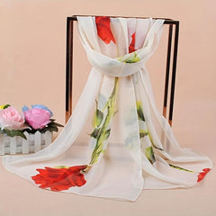 Rose Print Chiffon Scarf Thin Sunscreen Shawl