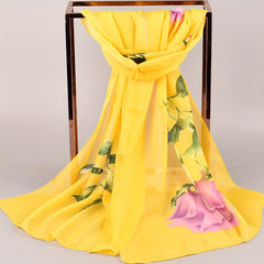 Rose Print Chiffon Scarf Thin Sunscreen Shawl