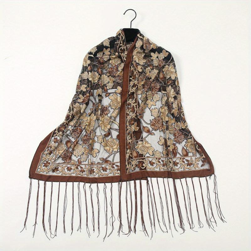 Tassel Decorated Thin Printed Shawl for Women