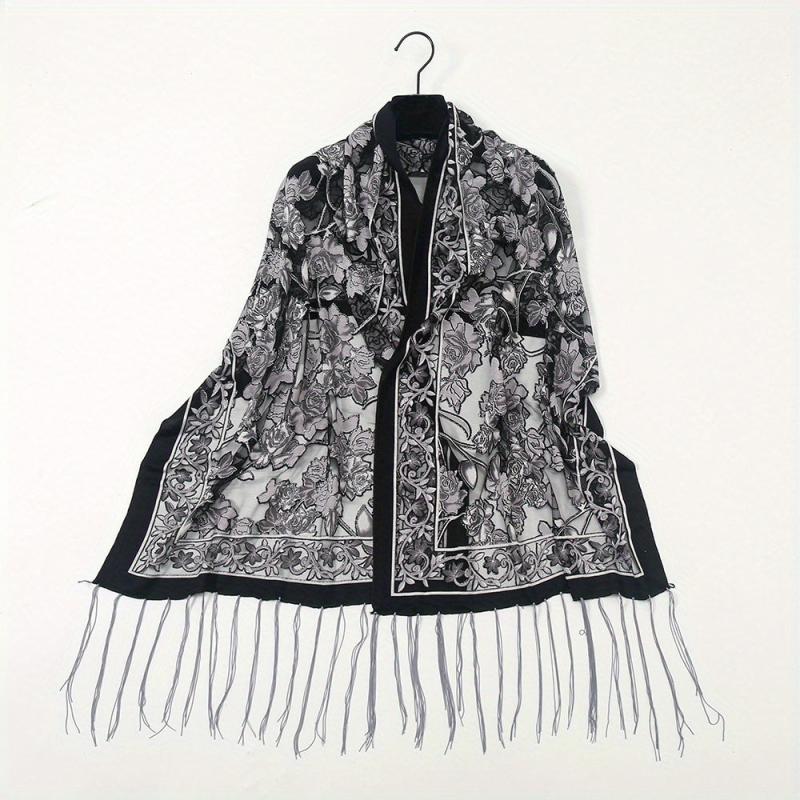 Tassel Decorated Thin Printed Shawl for Women