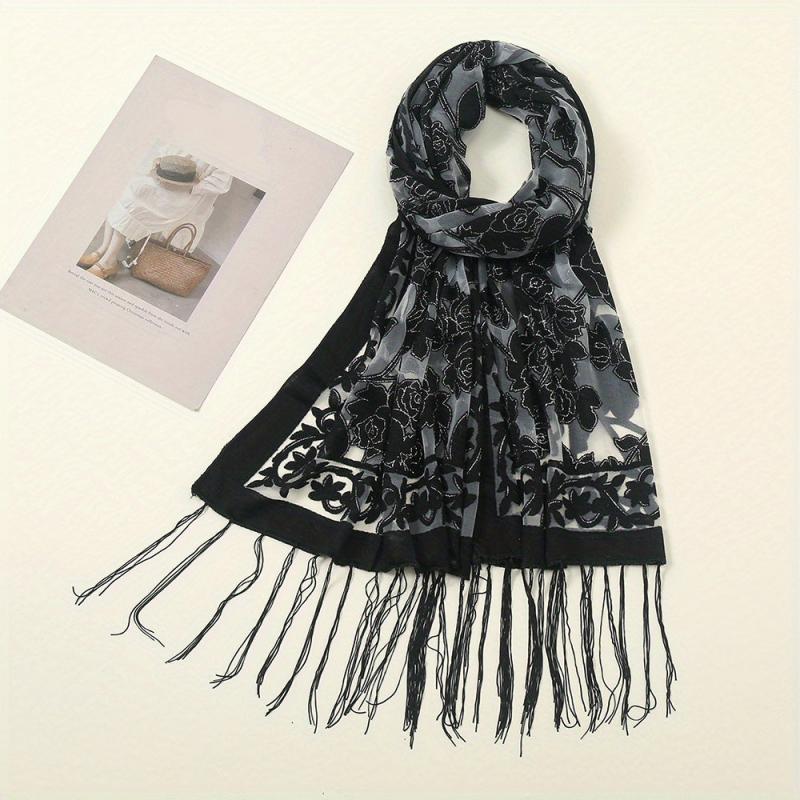 Tassel Decorated Thin Printed Shawl for Women