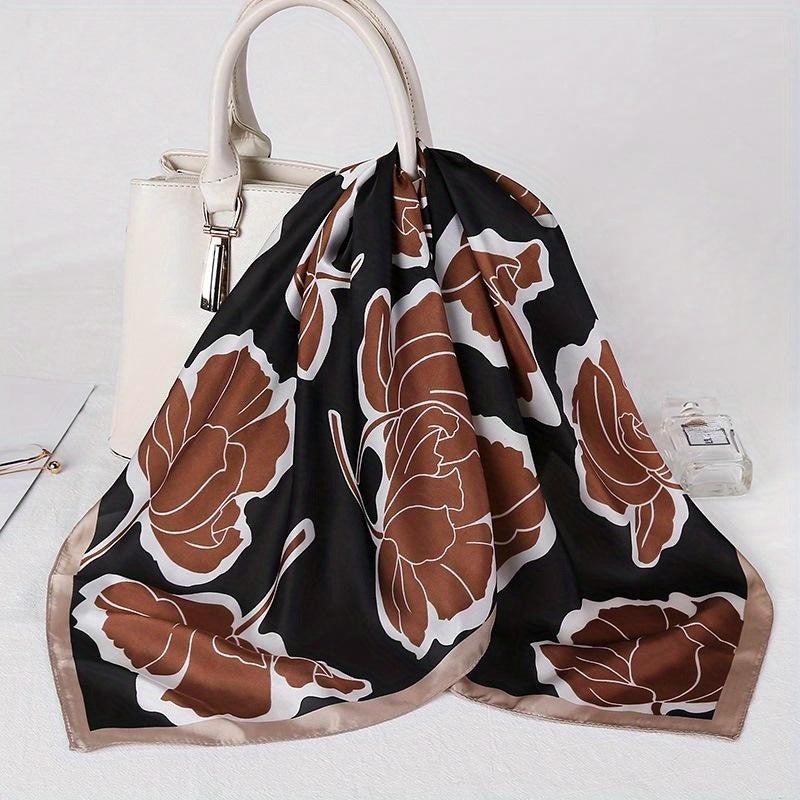 Maple Leaf Print Square Scarf Classic Silk Shawl Women Head Wrap Satin Bandana