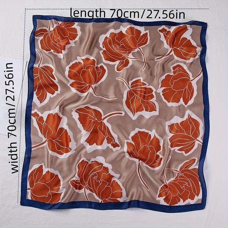 Maple Leaf Print Square Scarf Classic Silk Shawl Women Head Wrap Satin Bandana