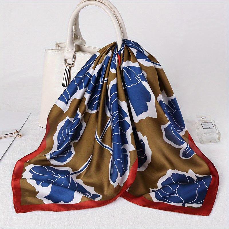 Maple Leaf Print Square Scarf Classic Silk Shawl Women Head Wrap Satin Bandana