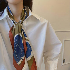 Maple Leaf Print Square Scarf Classic Silk Shawl Women Head Wrap Satin Bandana