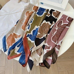 Maple Leaf Print Square Scarf Classic Silk Shawl Women Head Wrap Satin Bandana