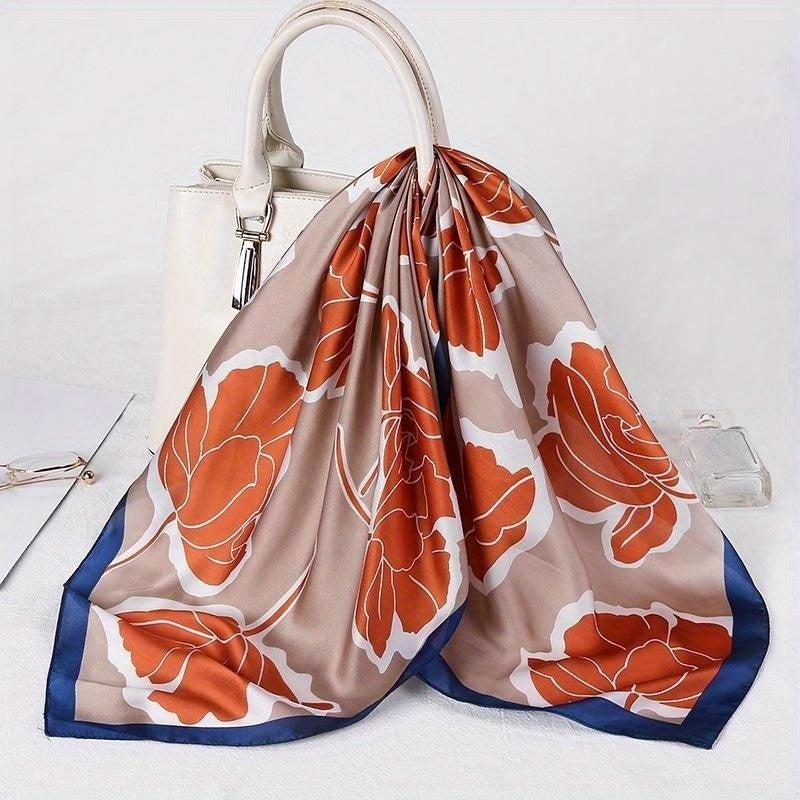 Maple Leaf Print Square Scarf Classic Silk Shawl Women Head Wrap Satin Bandana