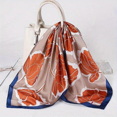 Maple Leaf Print Square Scarf Classic Silk Shawl Women Head Wrap Satin Bandana