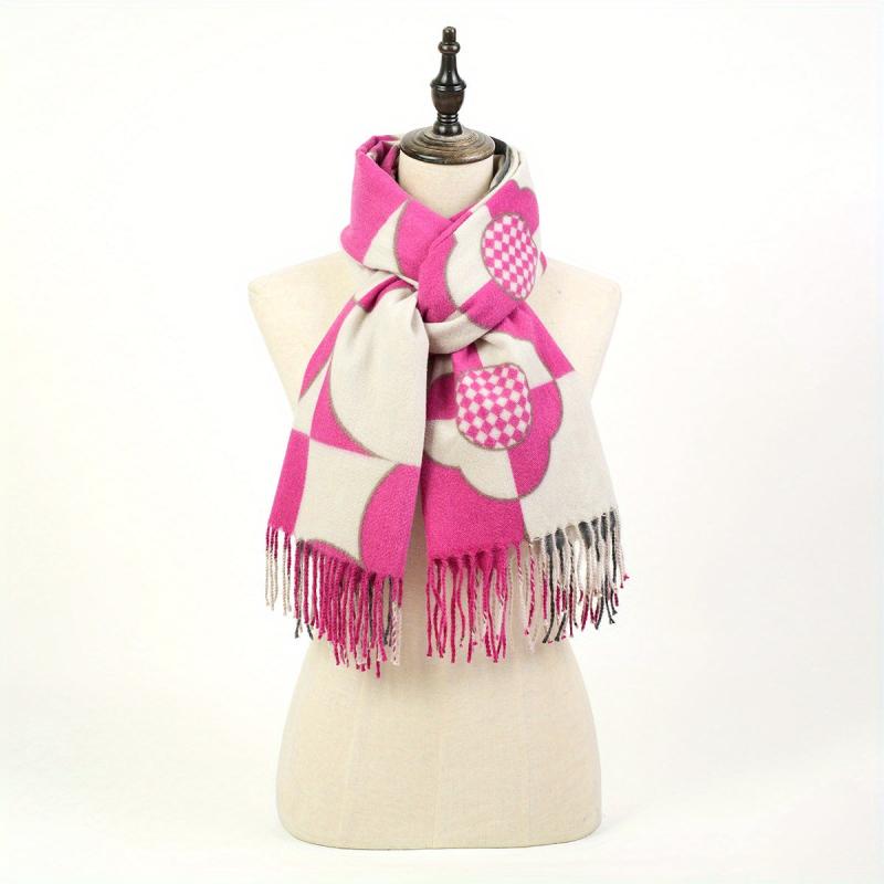 Cashmere Scarf Long Warm Fringed Shawl Casual Plaid Printed Unisex Wrap