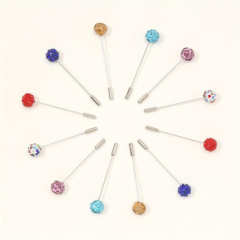 12pcs Resin Rhinestone Scarf Pin Round Bandana Turban Clip