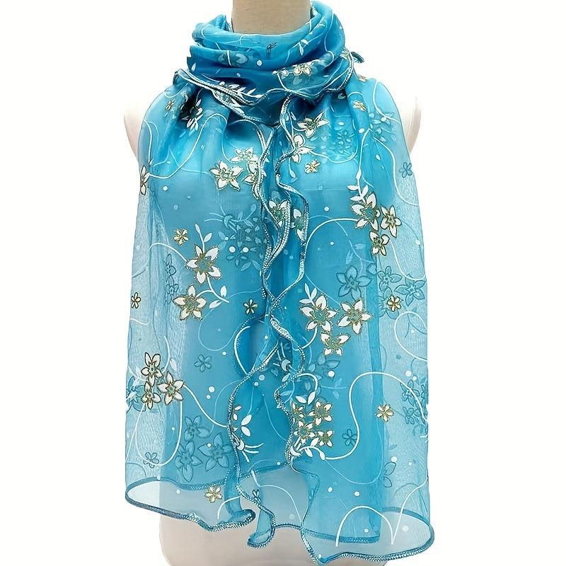 Ruffles Embroidery Scarf Solid Breathable Shawl Women Head Wrap