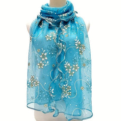 Ruffles Embroidery Scarf Solid Breathable Shawl Women Head Wrap