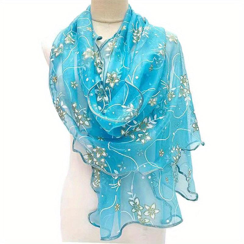 Ruffles Embroidery Scarf Solid Breathable Shawl Women Head Wrap