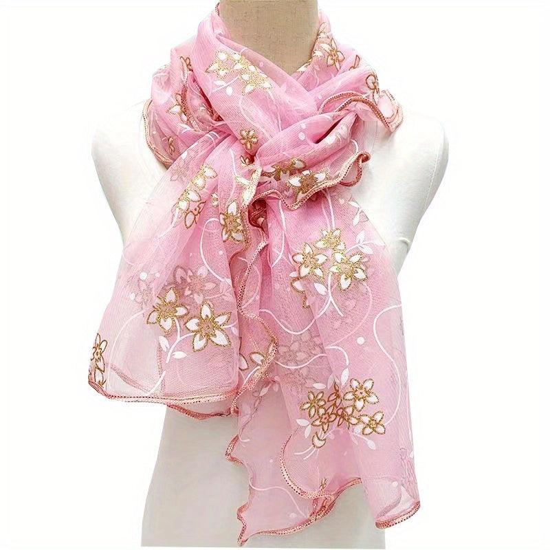 Ruffles Embroidery Scarf Solid Breathable Shawl Women Head Wrap