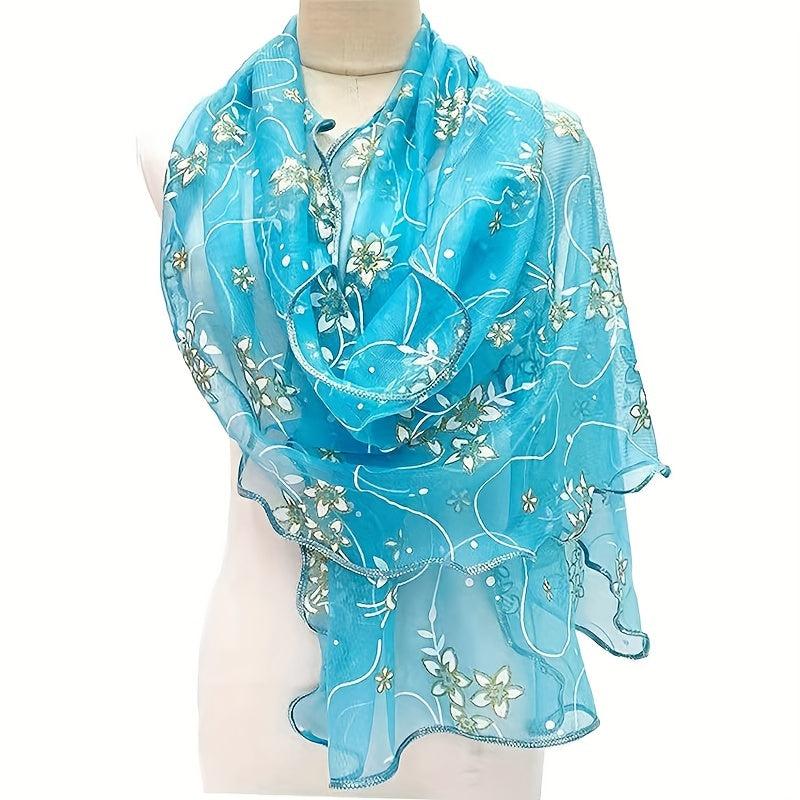 Ruffles Embroidery Scarf Solid Breathable Shawl Women Head Wrap