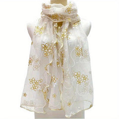 Ruffles Embroidery Scarf Solid Breathable Shawl Women Head Wrap
