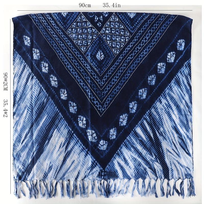 Vintage Tie Dye Tassel Scarf Boho Print Shawl Classic Windproof Head Wraps