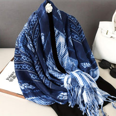 Vintage Tie Dye Tassel Scarf Boho Print Shawl Classic Windproof Head Wraps